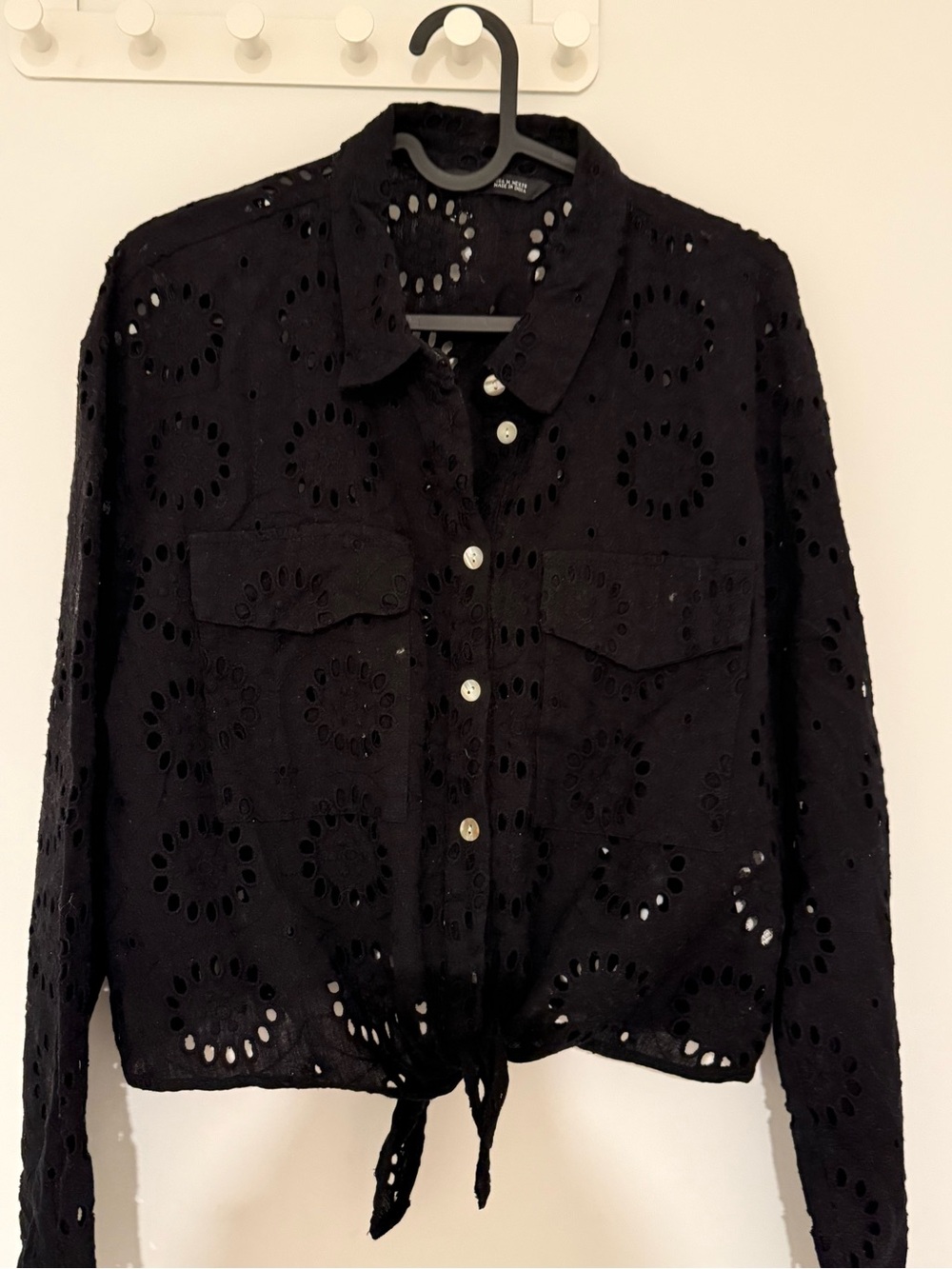 Zara Black Eyelet Button-Down Shirt